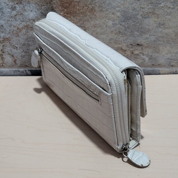 Vintage Leather Zip Around Wallet Cream Purse Snap Bifold - Picture 11 of 15